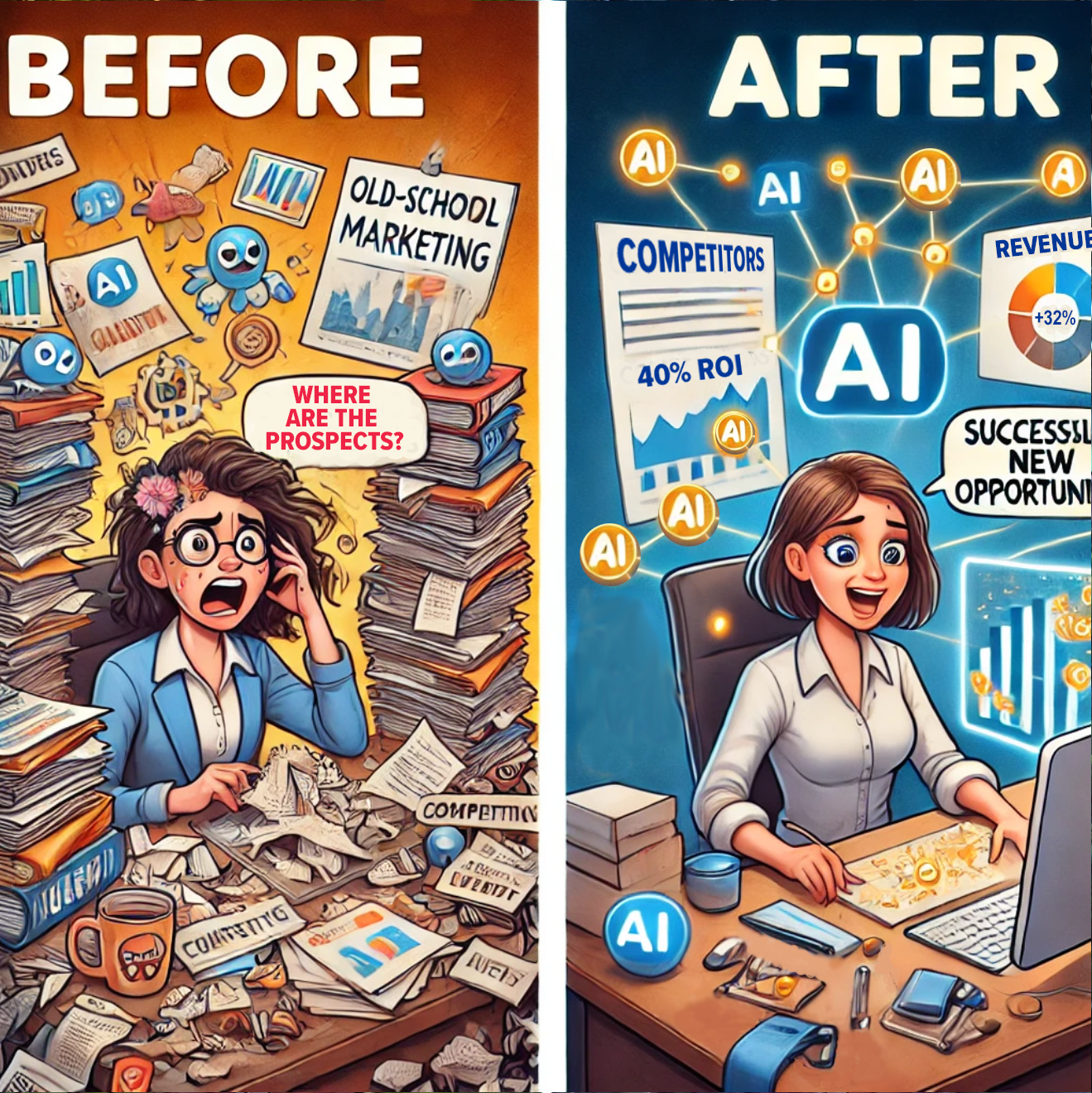 Before and After AI Marketing showing success of digital today by Spiderweb Studio